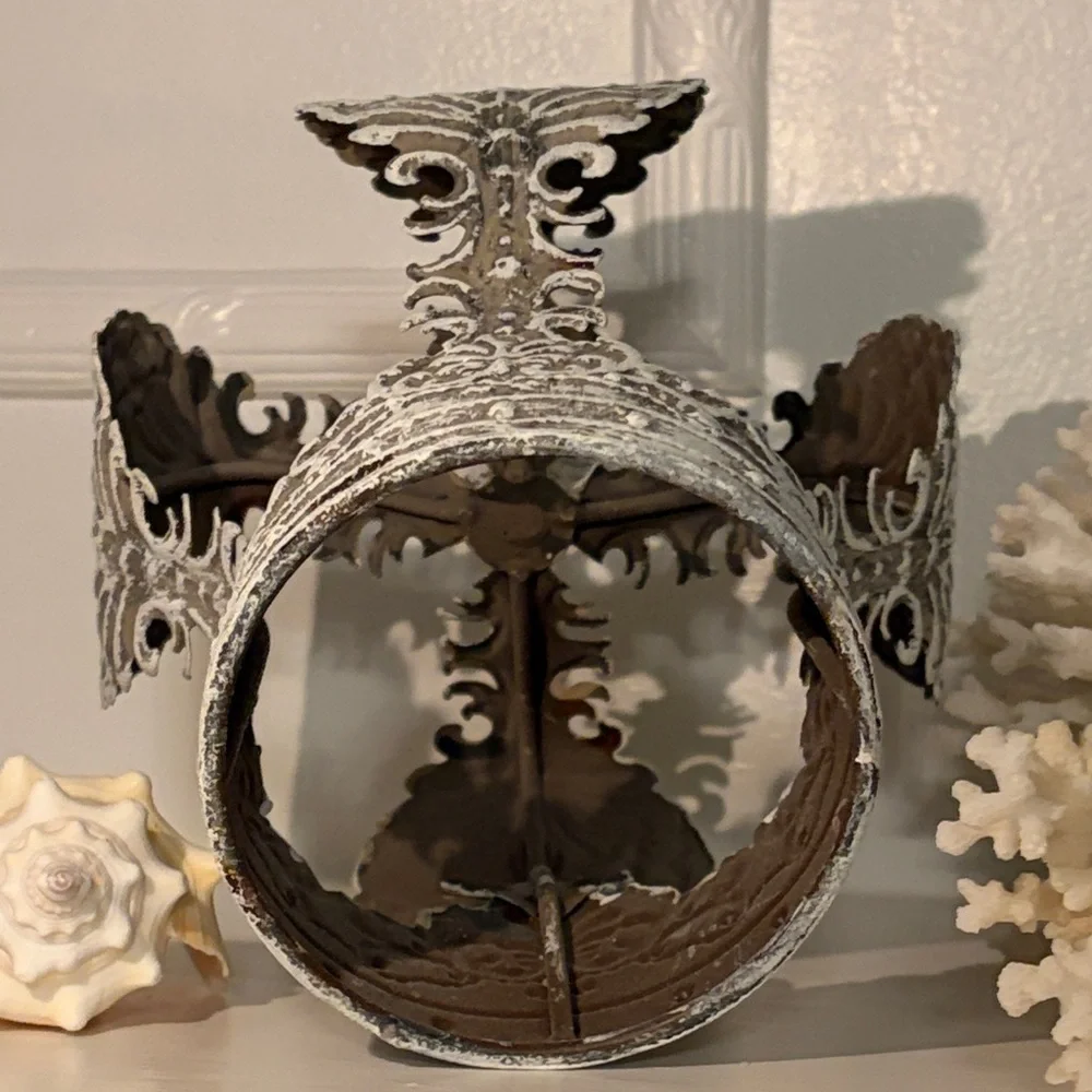 Distressed White Metal Crown Home Accent - Picture 9 of 9